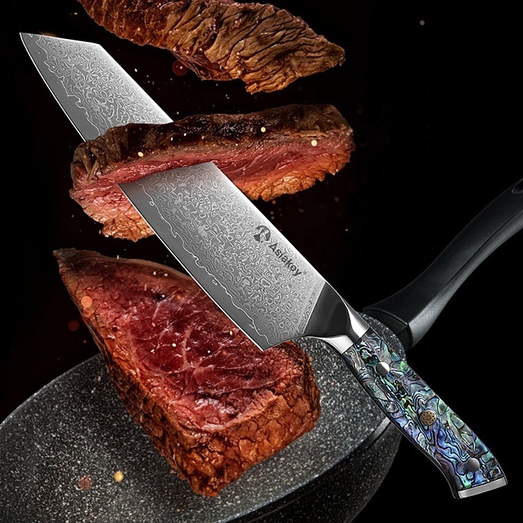 Abalone Handle Custom Made Hand Crafted Damascus Steel Blank Kitchen Chef Knife Set