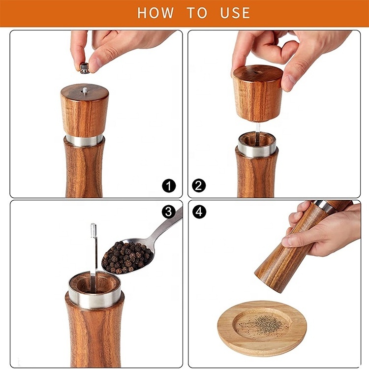 Modern 2 in 1 Salt Pepper Mill Grinder Adjustable Coarseness Wooden Manual Salt and Pepper Grinder Set