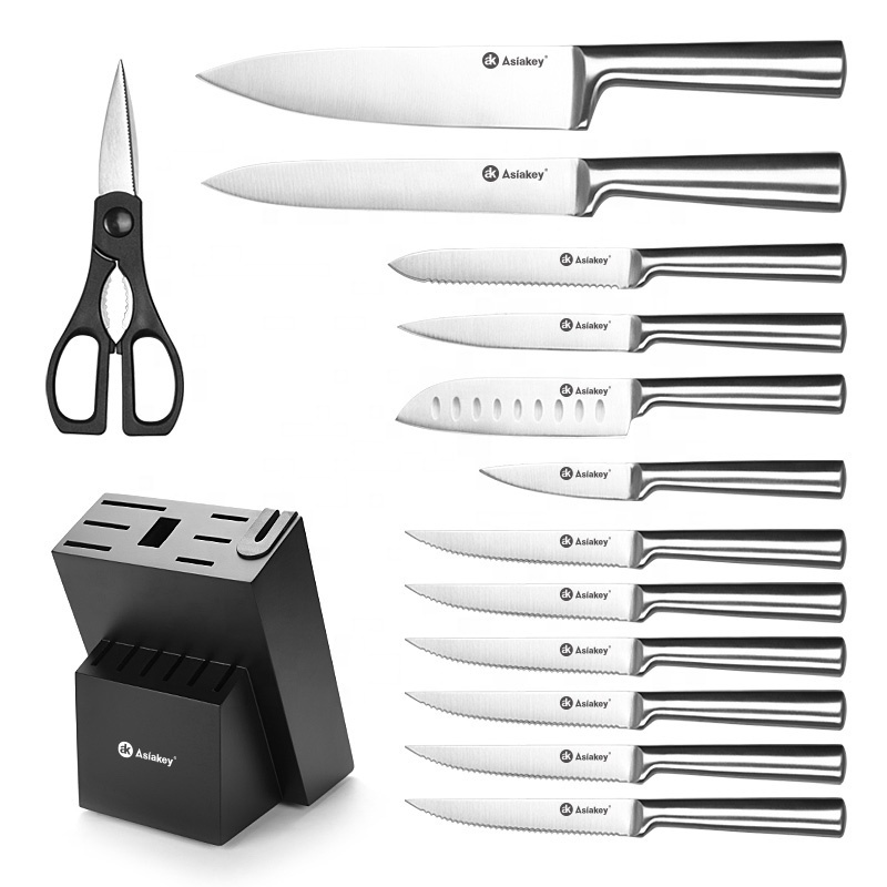 14-Piece Stainless Steel Hollow Handle Block Set Knife set Black With with Sharpener Built-In