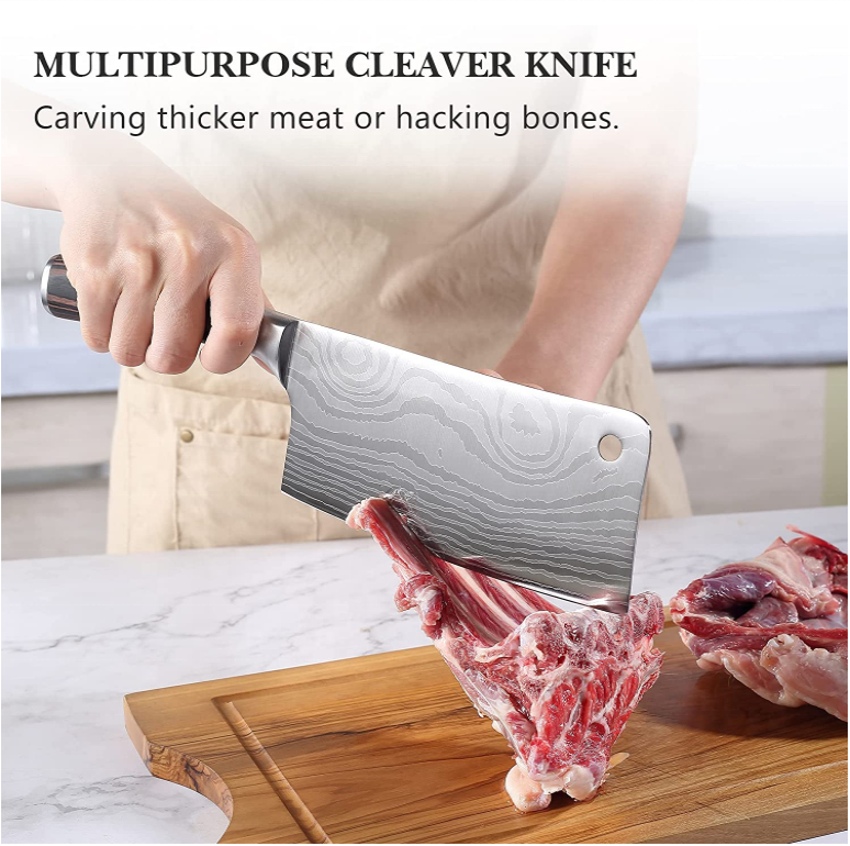 Heavy Duty Moderate Weight Super Sharp 8 Inch Stainless Steel Bone Chopping Slaughter Chopper Butcher Cleaver Knife