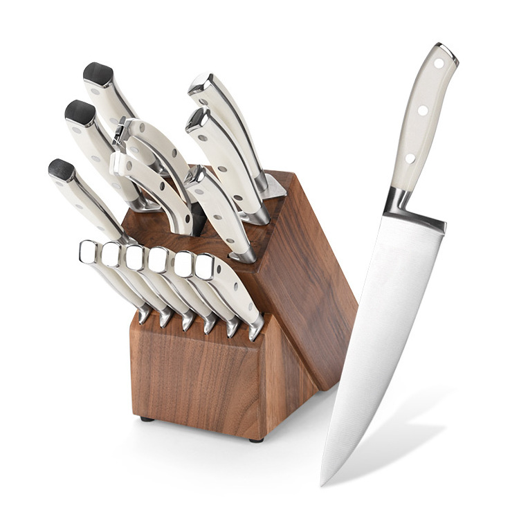 12PCS Professional Forged Compack Knife Set Chef Knives Sabatier Forged Triple Rivet Kitchen Knife Block Set