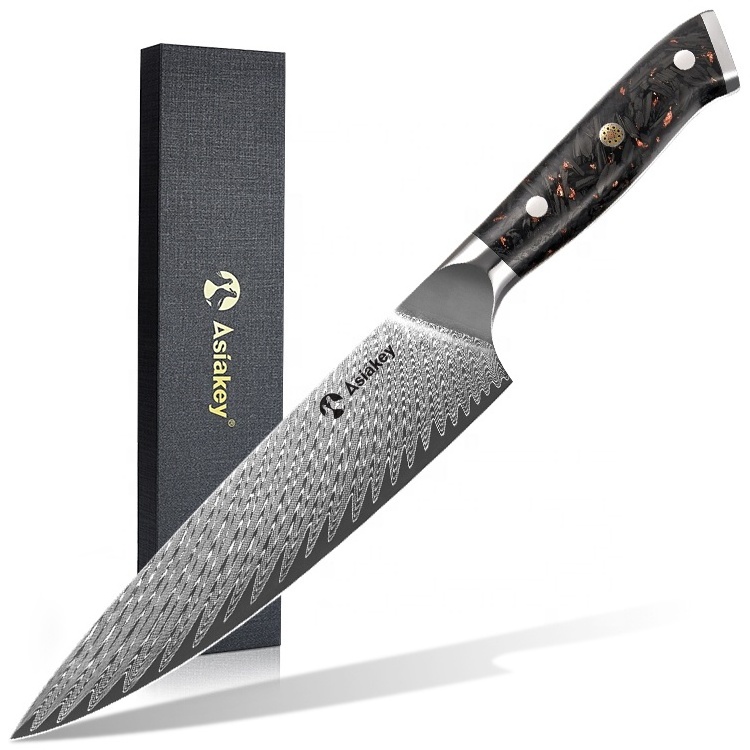 8 Inch Ultra-Sharp Carbon fiber gold powder Damascus Chef Knives  With resin Handle