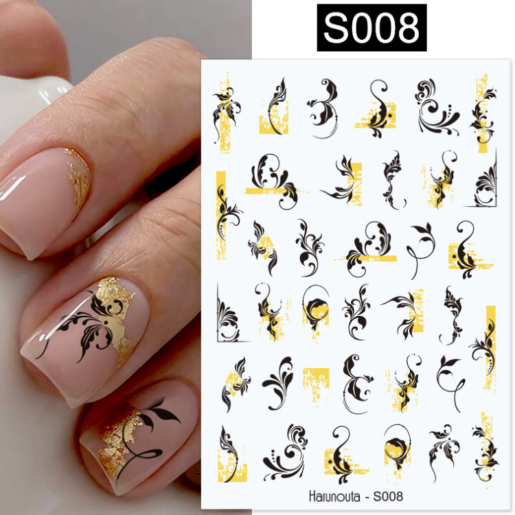 2022 New  3D plant color block fashionable letter avatars Nail Sticker Decal DIY Insect Wraps Tattoo   Nail Art Stickers