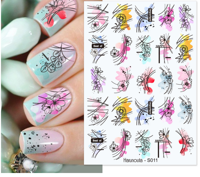 2022 New  3D plant color block fashionable letter avatars Nail Sticker Decal DIY Insect Wraps Tattoo   Nail Art Stickers