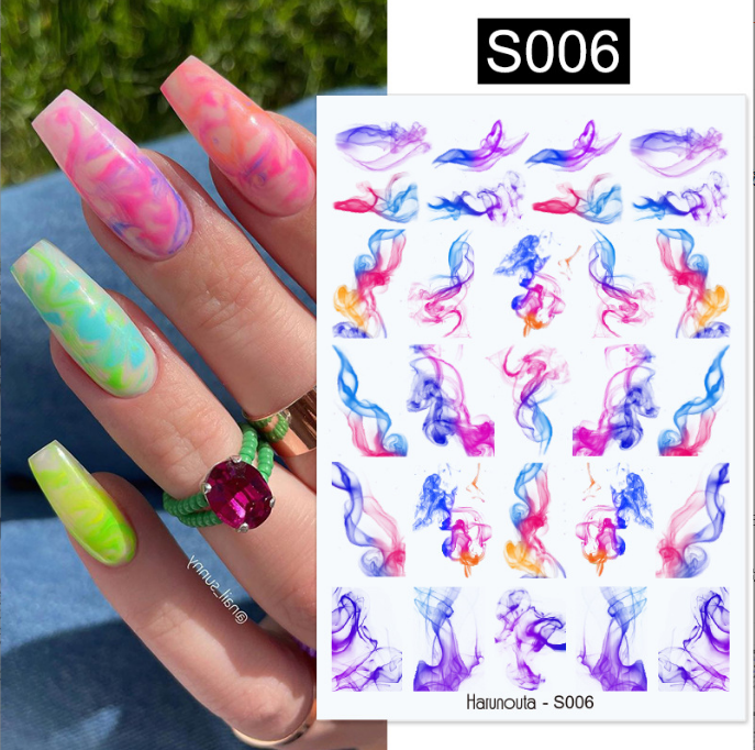 2022 New  3D plant color block fashionable letter avatars Nail Sticker Decal DIY Insect Wraps Tattoo   Nail Art Stickers