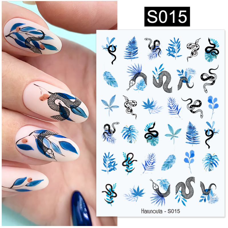 2022 New  3D plant color block fashionable letter avatars Nail Sticker Decal DIY Insect Wraps Tattoo   Nail Art Stickers