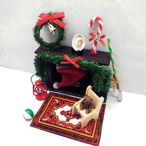 Miniature 2022 Warm Doll House Christmas Fireplace, Wreath, Gifts Accessories