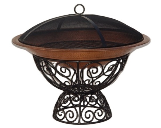 Luxury Copper Fire Pit with Wrought Iron Stand and Grill for Barbecue