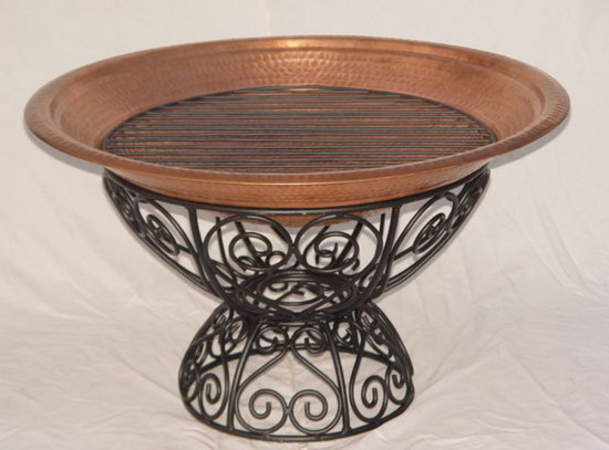 Luxury Copper Fire Pit with Wrought Iron Stand and Grill for Barbecue