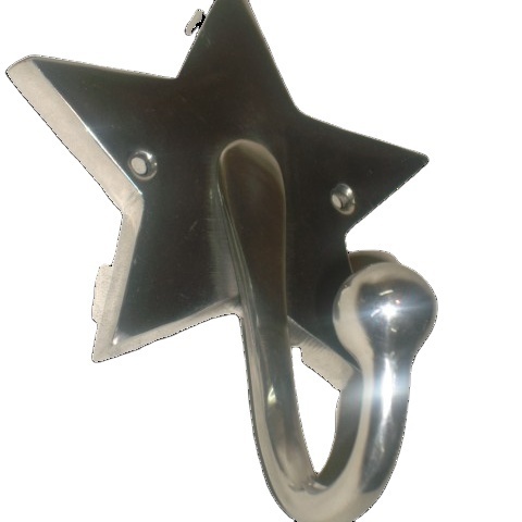 Handcrafted Star Design 3 Shiny Polished Aluminum Hooks On Black Color Wooden Board Wall Hook Rail