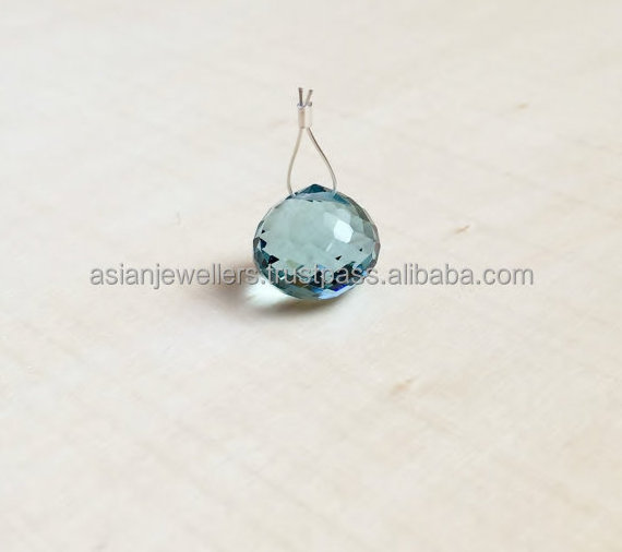 925 Sterling Silver Blue topaz quartz gemstone bead charm pendant