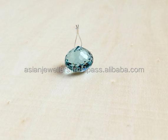 925 Sterling Silver Blue topaz quartz gemstone bead charm pendant