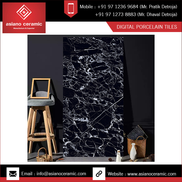 Black Beauty High Gloss Finish 1200x2400mm Porcelain Floor Tiles At Lowest Price Manufacturing In India.