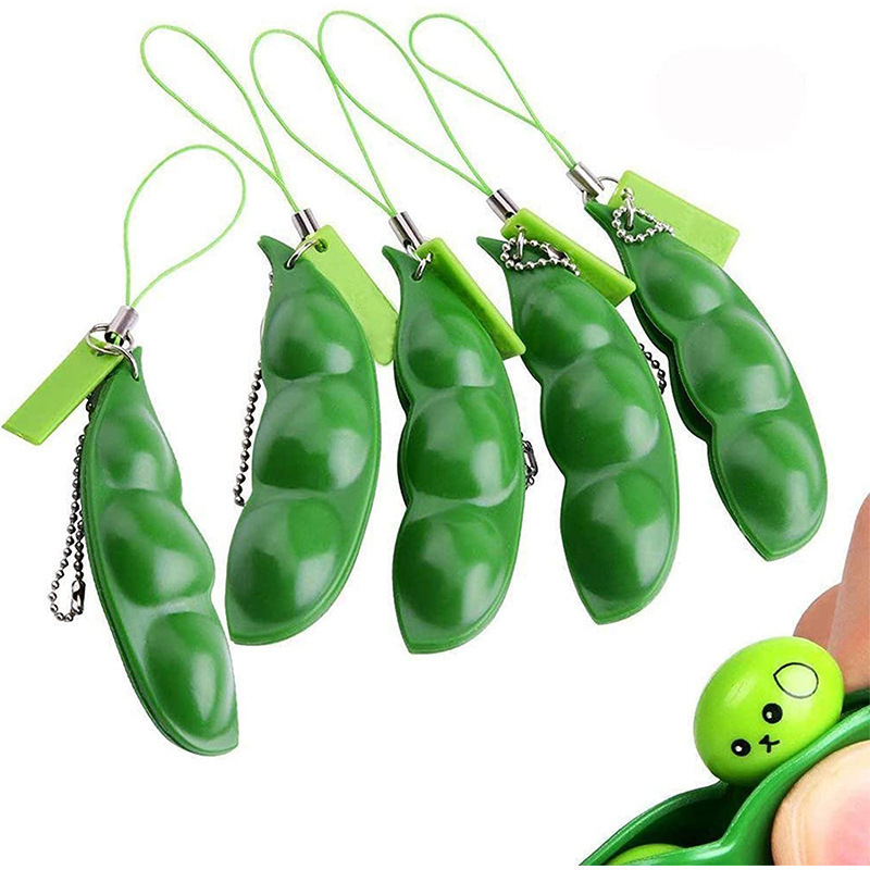 Creative Kids Gift Pea Pods Squeeze Bean Fidget Toy With Keychain Set Stress Relieve Fidget Funny Toy