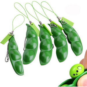 Creative Kids Gift Pea Pods Squeeze Bean Fidget Toy With Keychain Set Stress Relieve Fidget Funny Toy