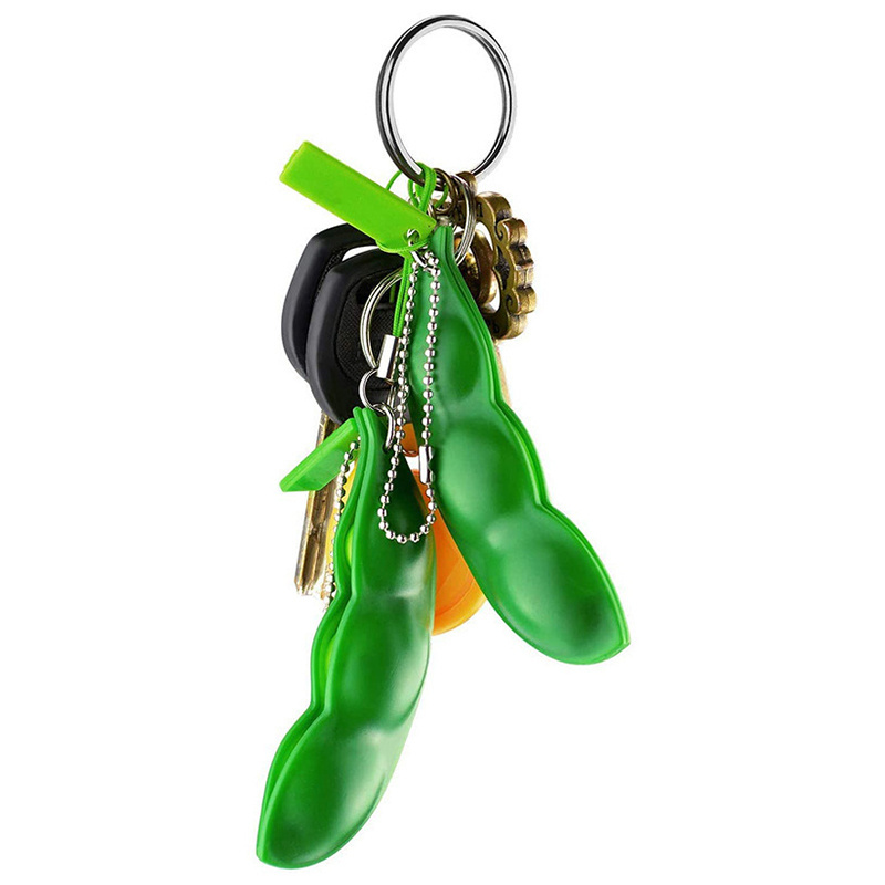 Creative Kids Gift Pea Pods Squeeze Bean Fidget Toy With Keychain Set Stress Relieve Fidget Funny Toy