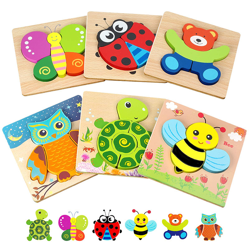 Wholesale new fashion owl pattern wooden toy 3d animal shape puzzle for toddlers