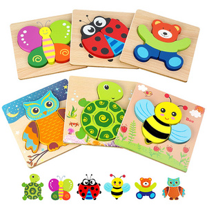 Wholesale new fashion owl pattern wooden toy 3d animal shape puzzle for toddlers