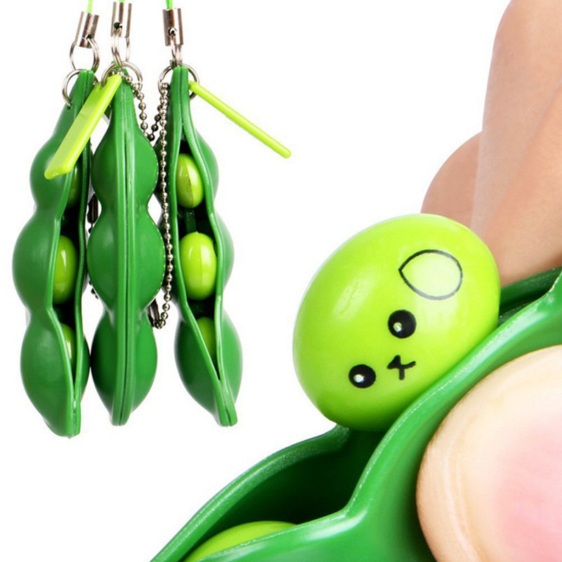 Creative Kids Gift Pea Pods Squeeze Bean Fidget Toy With Keychain Set Stress Relieve Fidget Funny Toy