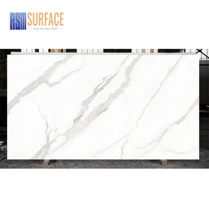 Factory Wholesale Polished 3D Ink Printed Quartz White With Grey Veins Calacatta Quartz Stone