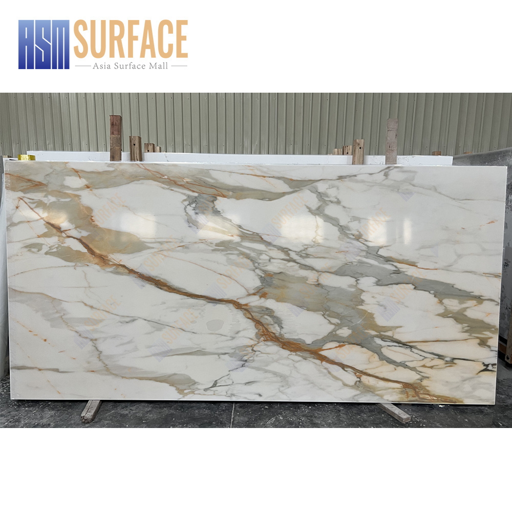 Quartz vanity top 3D ink printed 20mm thick engineered full body calacatta gold big quartz slab