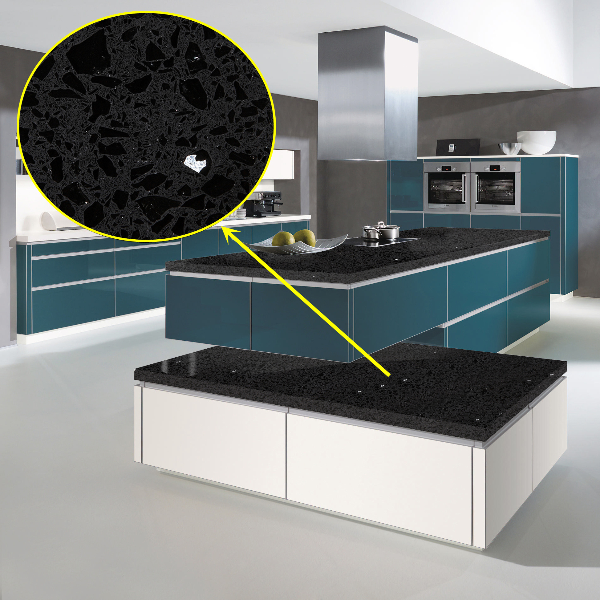 Galaxy series sparkle black quartz stone countertop engineered 20mm artificial quartz stone slab