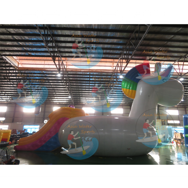 11mH Floating Unicorn Inflatable For Water Park Inflatable Giant Unicorn Floats With Slide