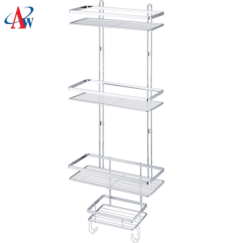 chrome wire 3 tier bathroom shampoo storage shower shelf