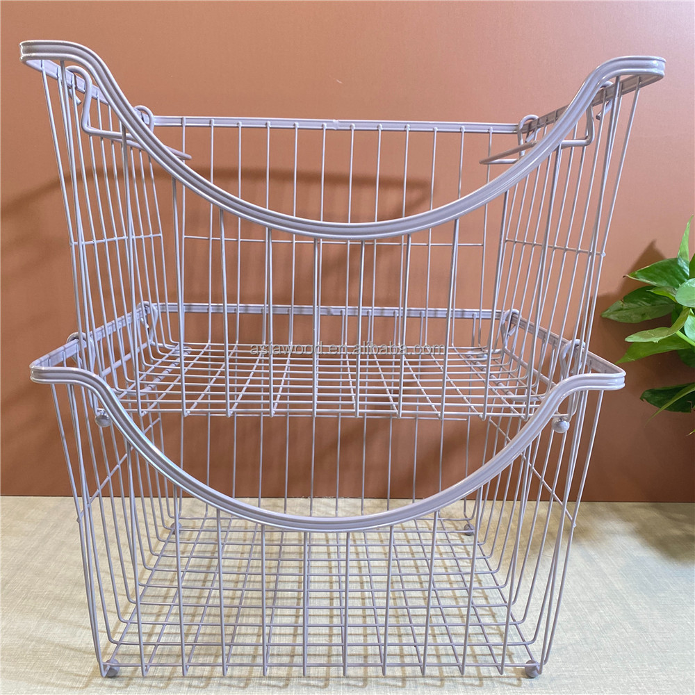 Iron Metal Rack foldable food storage bins with handles  wire basket kitchen wicker basket storage