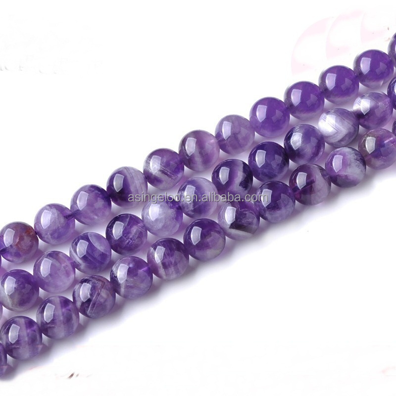 Genuine Natural Purple Amethyst Gemstone Beads for Jewelry Making Smooth Round Stone Loose Beads for Bracelets B-042