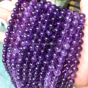 Genuine Natural Purple Amethyst Gemstone Beads for Jewelry Making Smooth Round Stone Loose Beads for Bracelets B-042