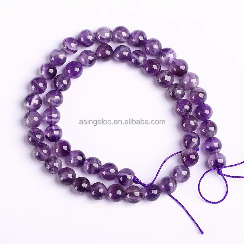 Genuine Natural Purple Amethyst Gemstone Beads for Jewelry Making Smooth Round Stone Loose Beads for Bracelets B-042