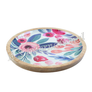 Customized Design Mango Enamel Printed Wooden Serving Plate Wedding For Dessert & Dinner Plate for Home And Hotel Food Dish