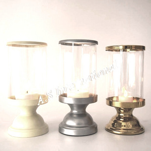 Handcrafted Luxury Custom Silver Metal Pillar Glass Candle Holder Decorate Christmas Wedding Party Table Decoration Centerpieces