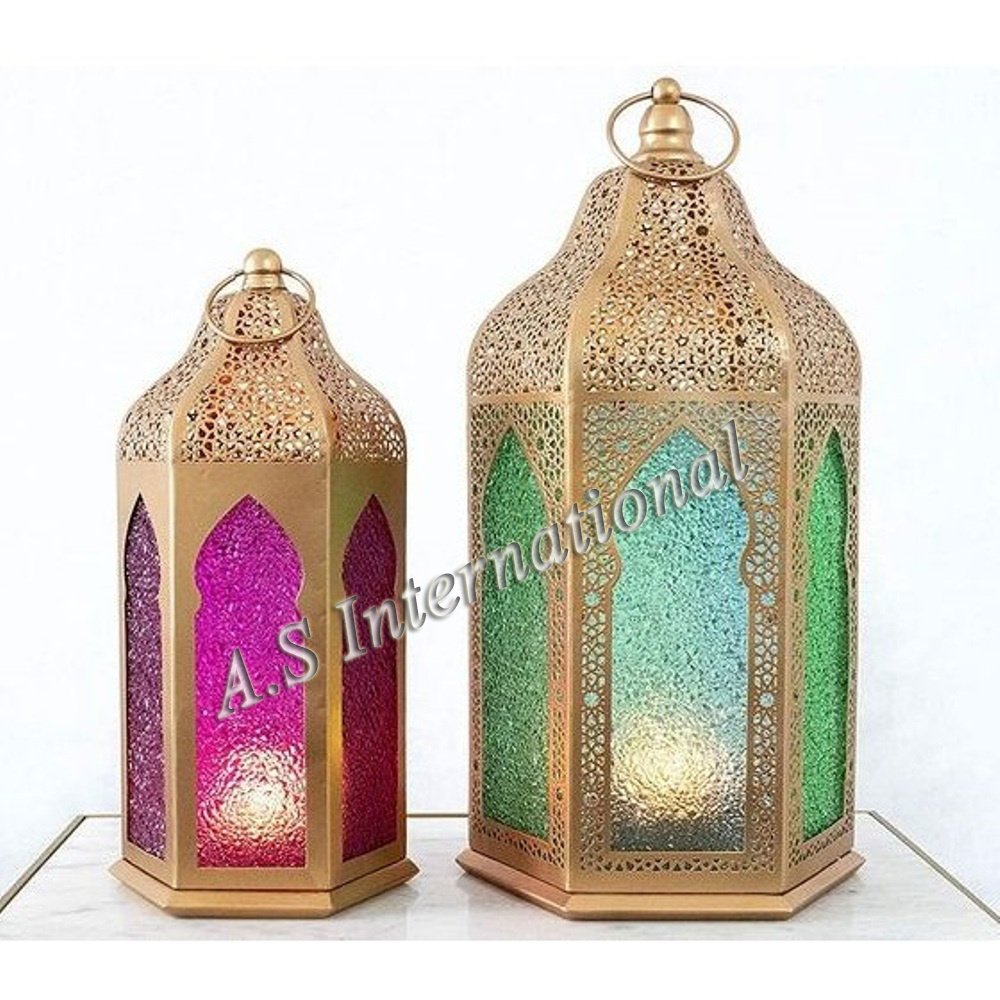 New Design Moroccan Wholesale Decorative Designer Handmade Unique Metal with colourful Glass Decoration Home Moroccan Lantern