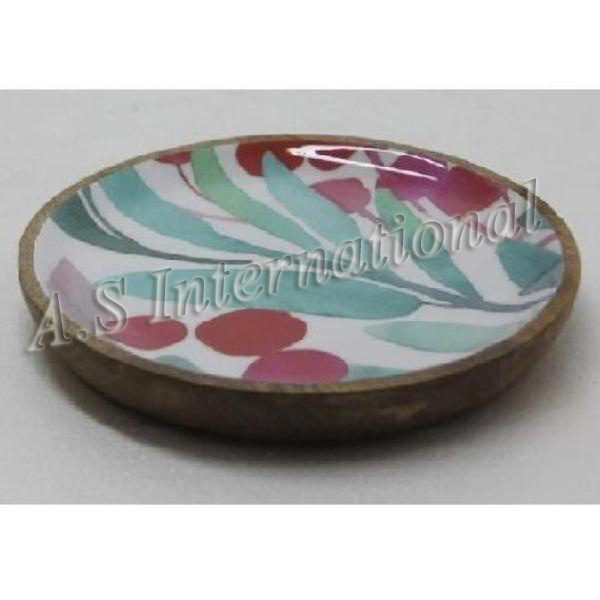 Customized Design Mango Enamel Printed Wooden Serving Plate Wedding For Dessert & Dinner Plate for Home And Hotel Food Dish