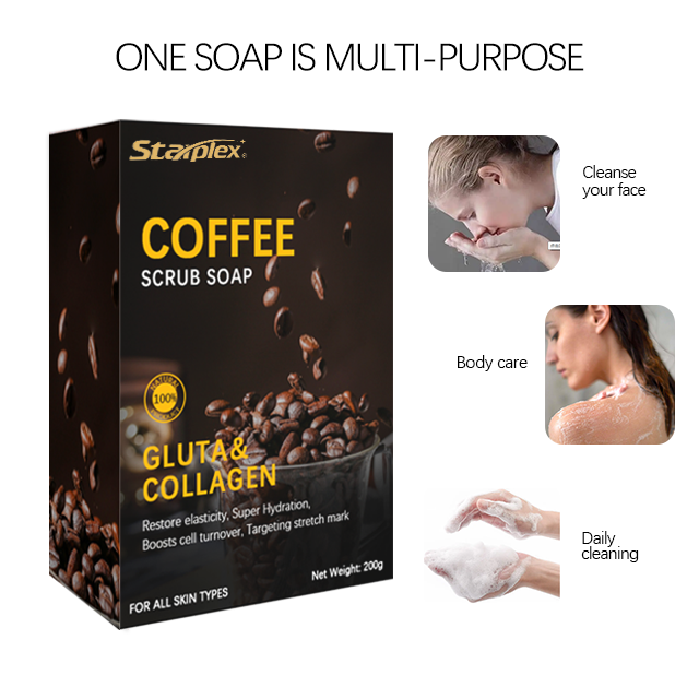 Private Label Starplex Bath Exfoliator Cleaning Gluta Collagen Organic Coffee Body Face Scrub Bar Soap