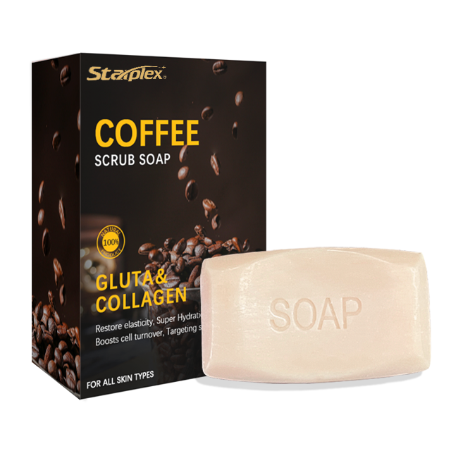 Private Label Starplex Bath Exfoliator Cleaning Gluta Collagen Organic Coffee Body Face Scrub Bar Soap