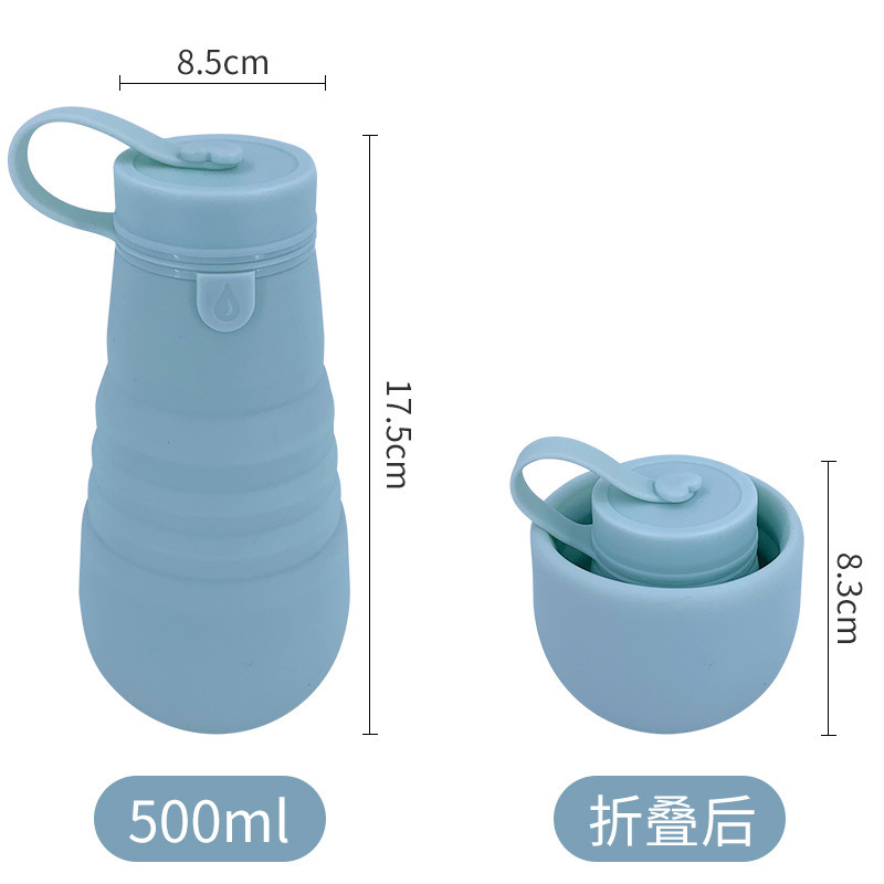 New Silicone Folding Travel Outdoor Sports Collapsible Water Bottle Portable Camping 500ML Kettle Factory Wholesale