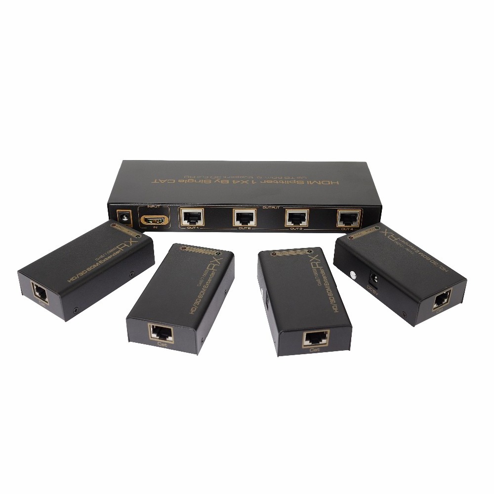 1*4 Hdmi Splitter Extender Over Single Cat 5e/6 Up To 60 Meters Hdmi Switcher With Ir Remote Control Support 3d Full Hd 1080p