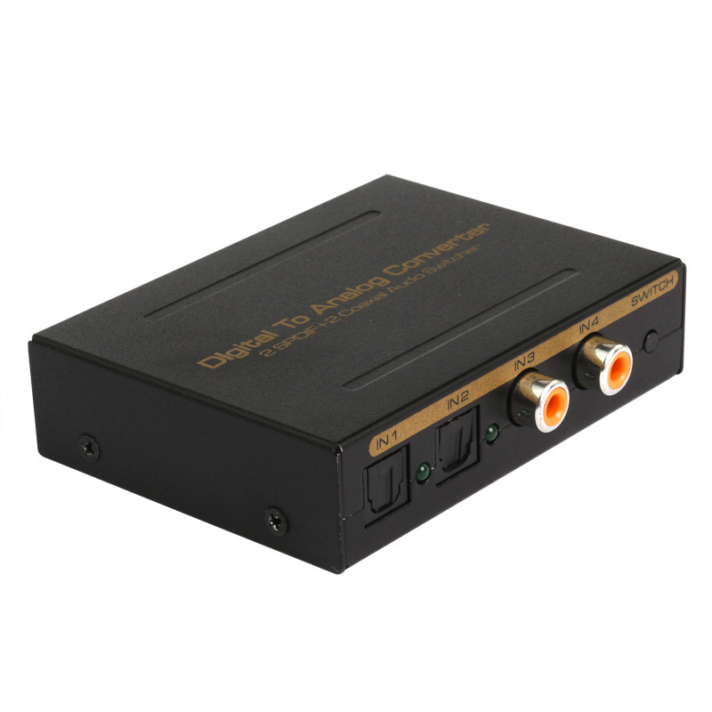 4 Port Video Digital to Analog Converter SPDIF Coaxial Audio Switch to L/R 3.5mm Audio Output DAC LCPM DTS5.1 for Soundbar TV