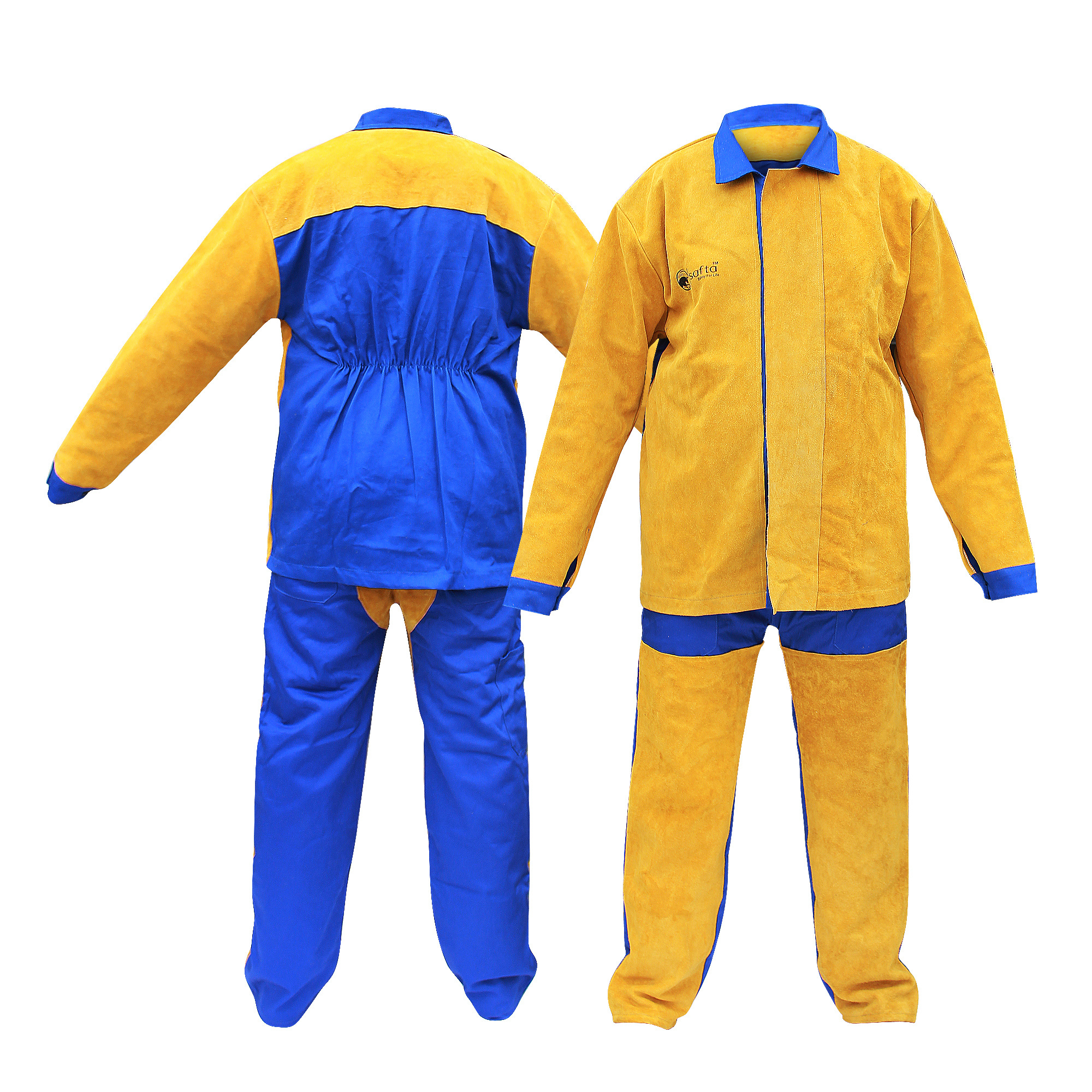 Welding Suit for Welders K Stitching Safety Overall Cow Split Leather Heat Resistant Cotton for Men Work Protection Blue 1pc/bag