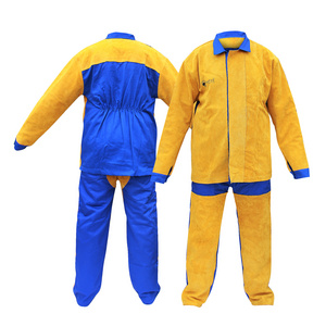 Welding Suit for Welders K Stitching Safety Overall Cow Split Leather Heat Resistant Cotton for Men Work Protection Blue 1pc/bag