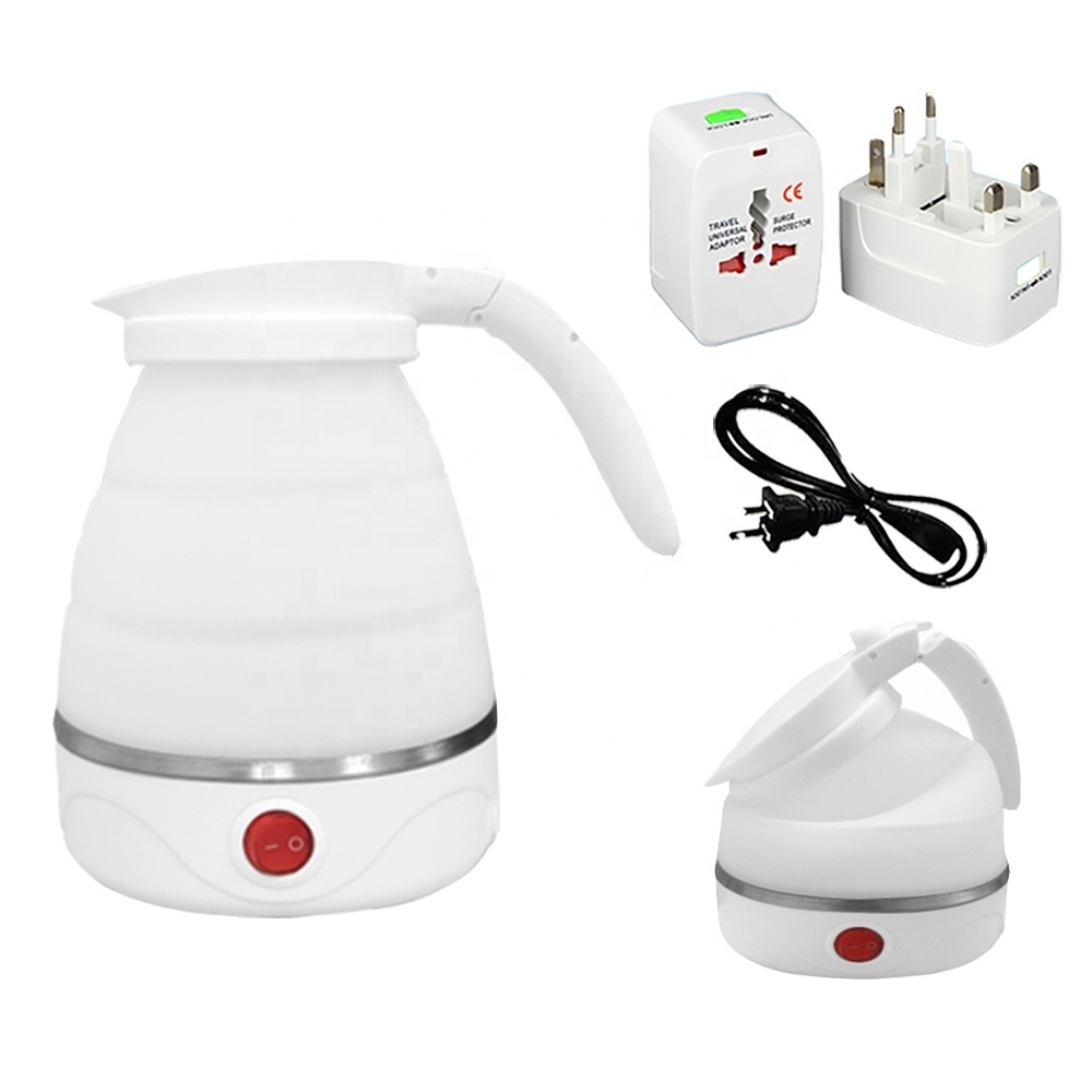 Food Grade Silicone Collapsible Portable Tea Kettle Boil Dry Protection Dual Voltage and Separable Power Cord