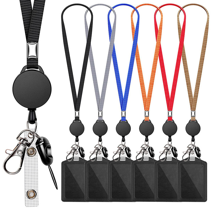 Hot Sale Pure Color Retractable Swivel Metal Lobster Clasp ID Badge Holder Lanyards