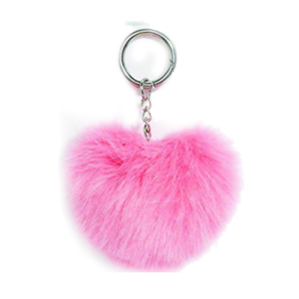 Customizable Small Rainbow Pink Cute Faux Fur Mini Pompom Ball Key Chain Heart Pom Pom Keychain