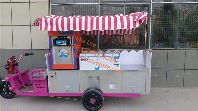 Convenient Mobile 3 Flavors Ice Cream Electric Vending Bike with Freezer Beverage Cart for Street View Store