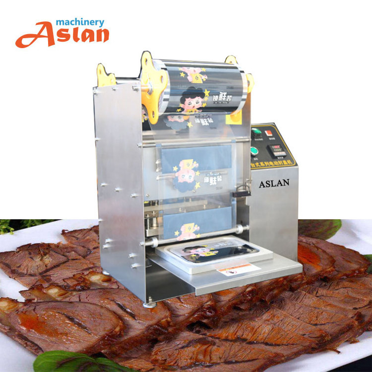 vacuum food plastic tray sealer/fruit tray sealing machine/meat vegetable container packing machine