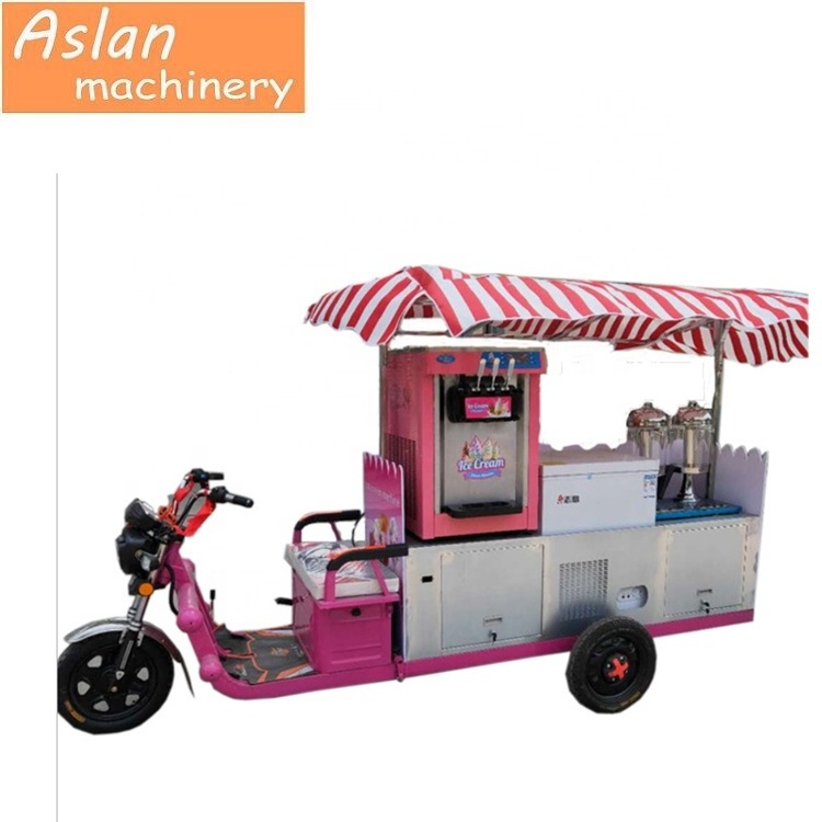 Convenient Mobile 3 Flavors Ice Cream Electric Vending Bike with Freezer Beverage Cart for Street View Store