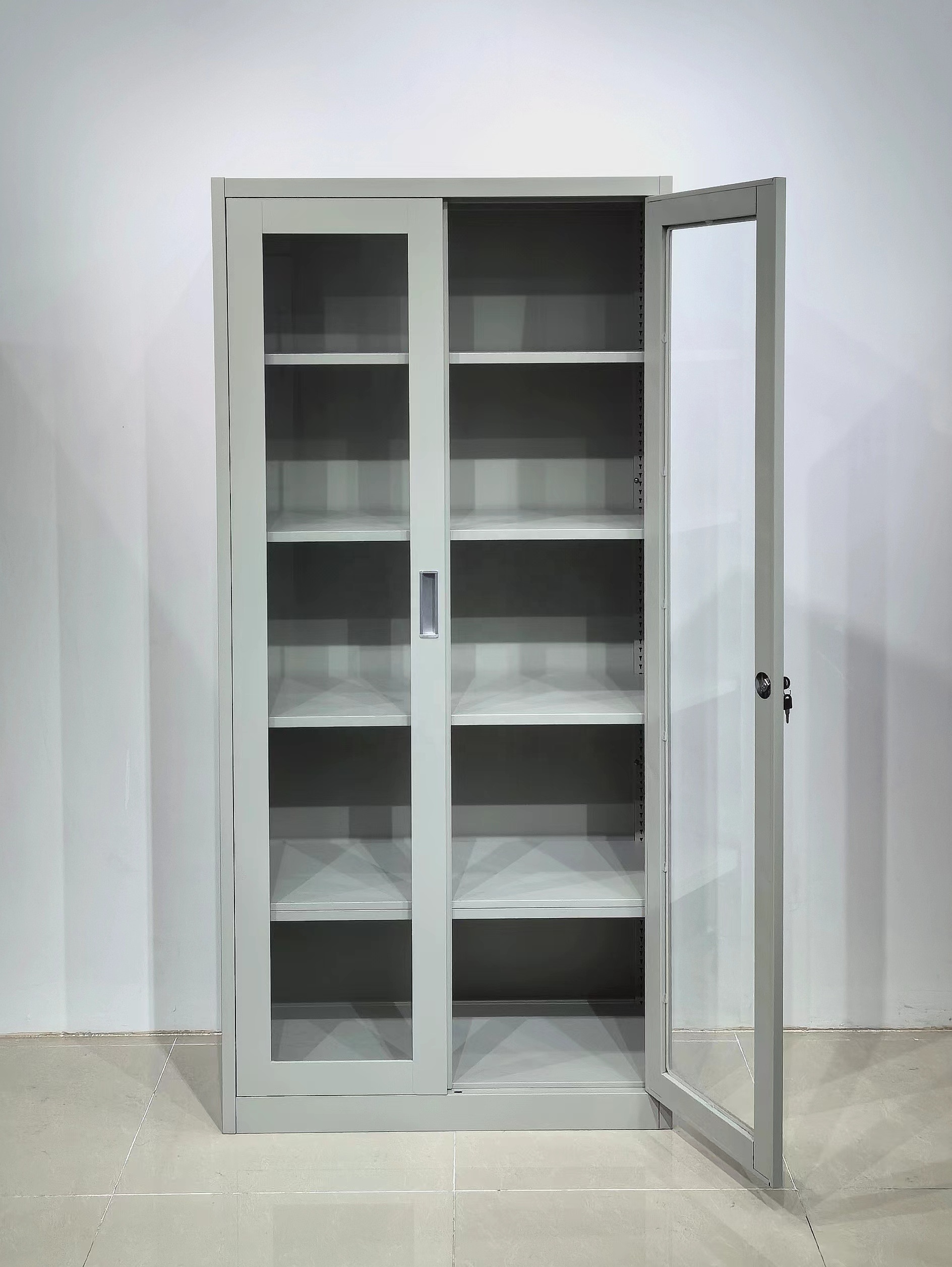 Steel glass door file cabinet cupboard with 4 adjustable shelf book shelf cabinet office steel book cupboard locker wholesale